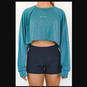 Four Thirteen Sz Medium Oversized Cropped Crewneck Heathered Turquoise Long Slee